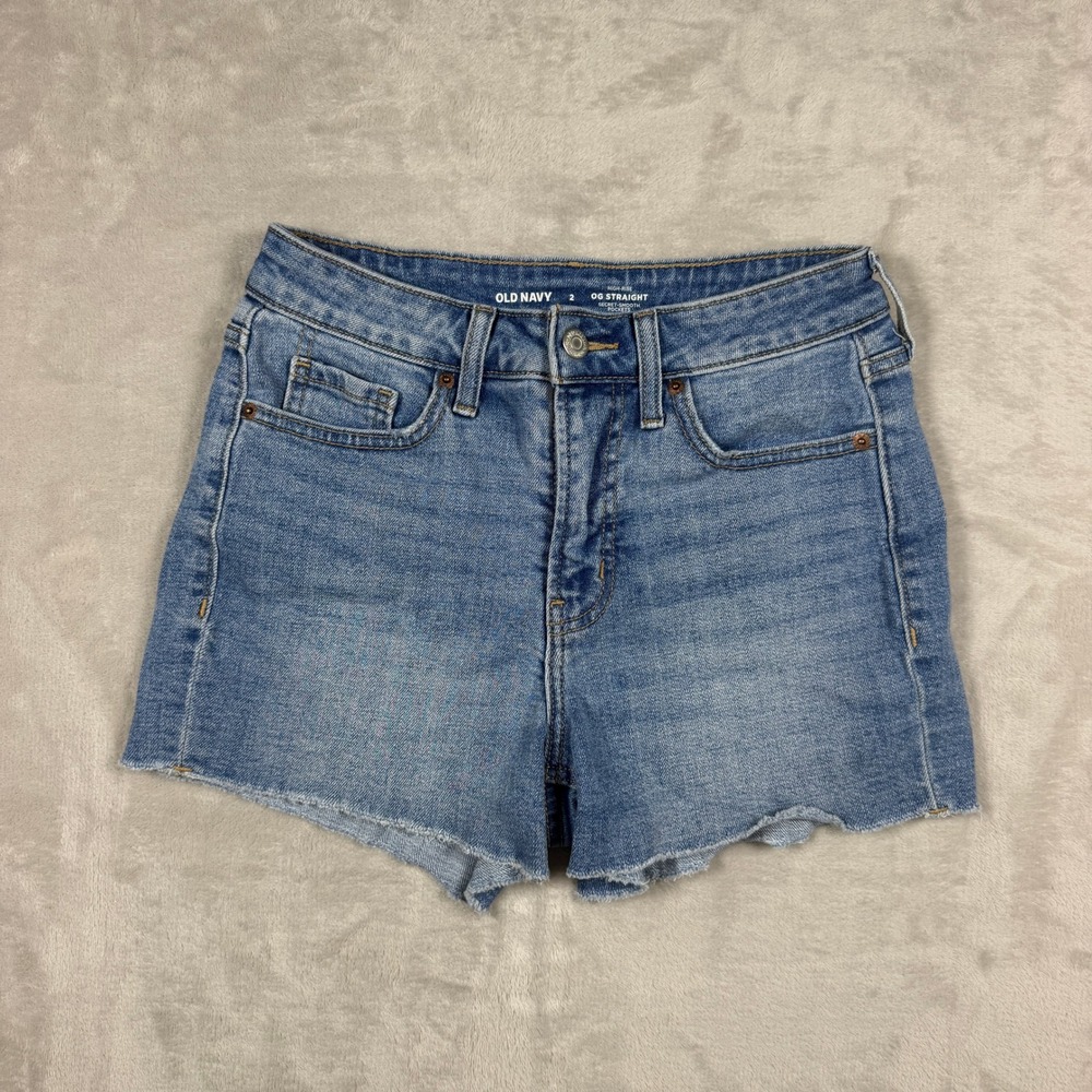 Old Navy High Rise OG Straight Cut Off Jean Shorts Womens 2 Medium Wash Denim